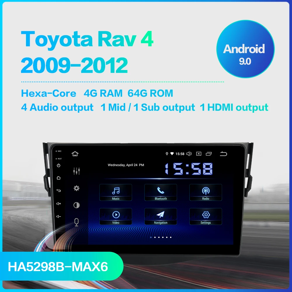 Top Dasaita 9" Android 9.0 Car Multimedia for Toyota RAV4 Radio 2009 2010 2011 2012 Bluetooth GPS Navigator 1 Din HDMI 1