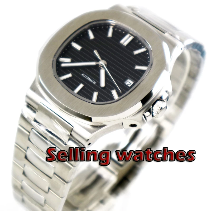 

40mm Sterile black Dial Sapphire Glass Date Steel Case Automatic Movement mens Watch