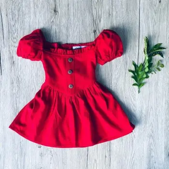 

1-4Y Princess Dress Toddler Baby Girls Dress Ruffles Sleeve Off Shoulder Red Pageant Wedding Party Dresses