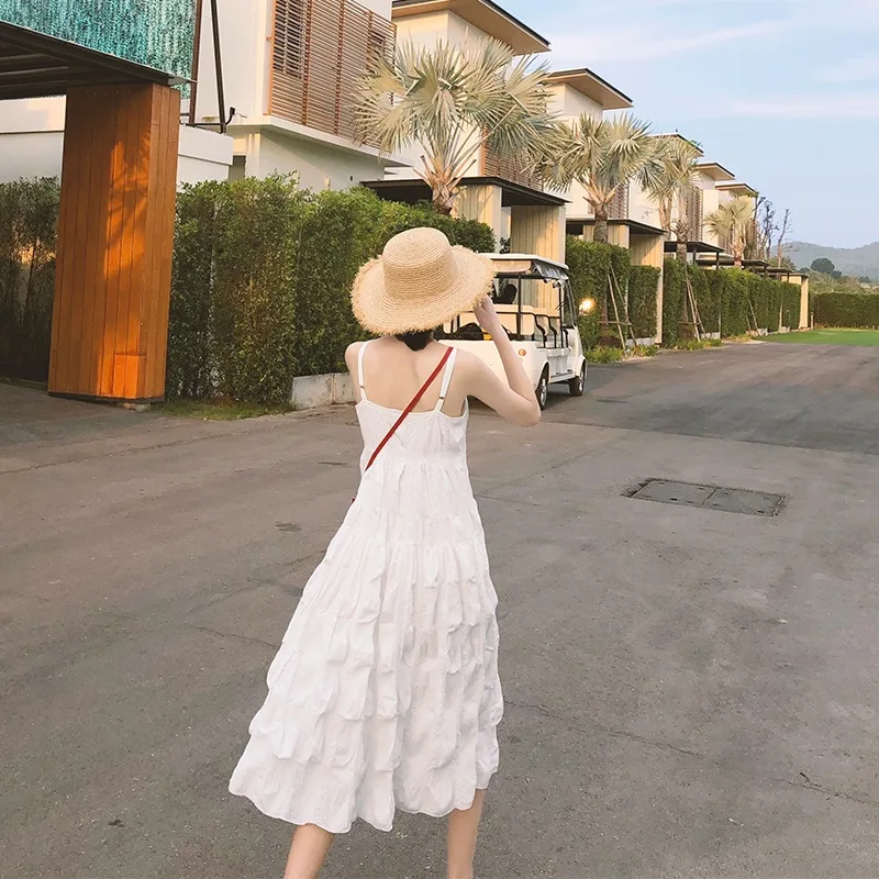 

Texture Strapped Dress Women's Summer 2019 New Style Korean-style Loose-Fit A- line Skirt French Vintage First Love Strapped Dre