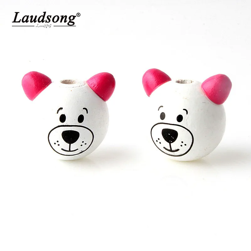 

5PCS New Wooden Cartoon 3D Bear Ball Smiling Face Wood Beads DIY Pacifier Clip & Jewelry for Children Kids Toy Craft