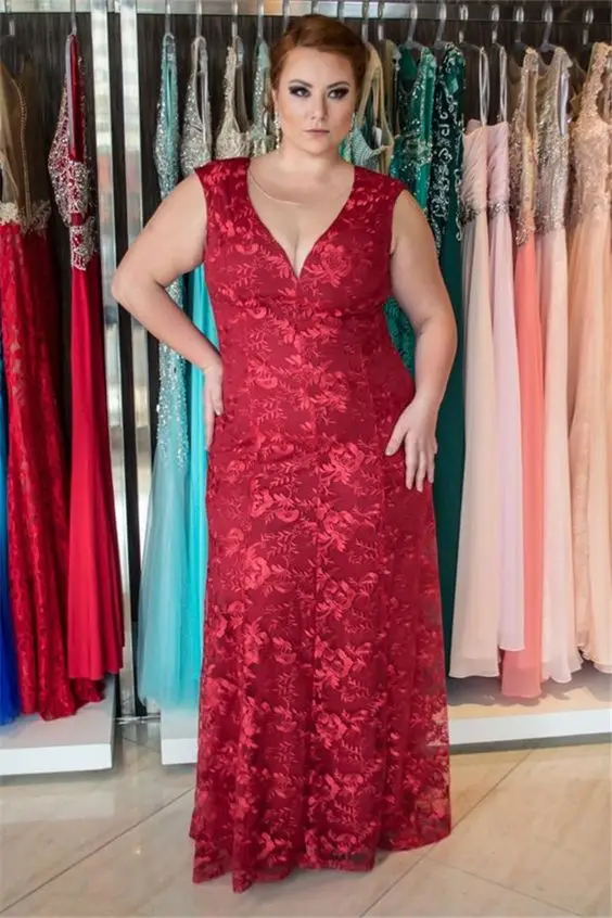 

Burgundy Lace Mother Of The Bride Dress Sheer Jewel Neckline Women Long Party Dress Formal Gowns For Wedding