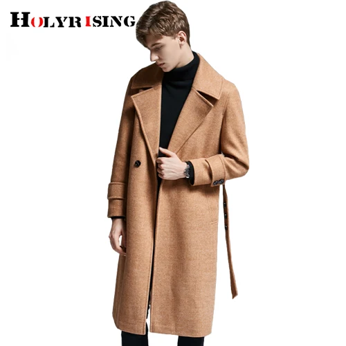 Camel HOLYRISING мужское длинное шерстяное пальто S-6Xl размера, мужской длинный Тренч, двубортный пиджак, парка, красивое модное шерстяное пальто 19048 - Цвет: Camel