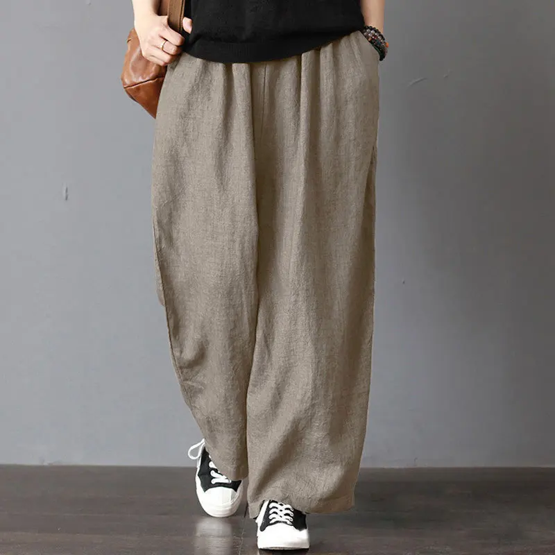 Johnature Wide Leg Pants Leisure Women Clothes New Autumn Full Length Trousers Loose Casual Elastic Waist Women Pants