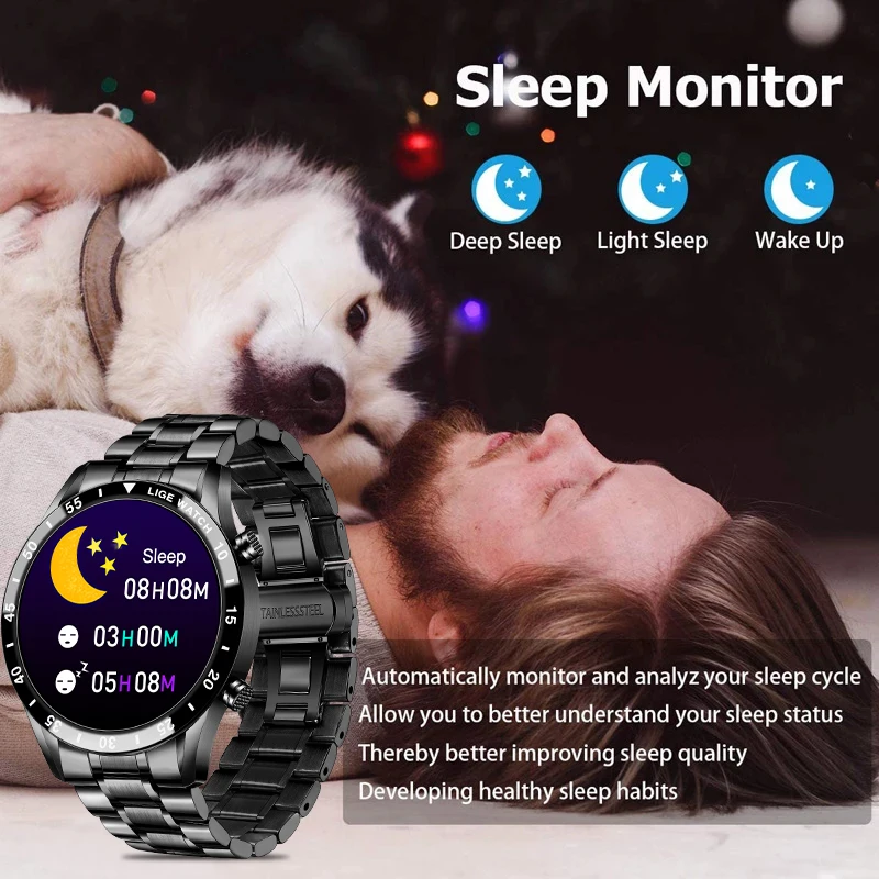 US $39.99 LIGE Full Touch Screen Smart Watch Sports Bluetooth Call Watch Blood Pressure Monitor Message Reminder Business Smartwatch Men