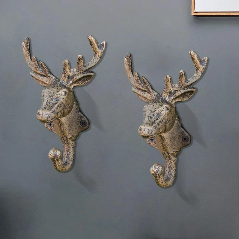 

New Elk Cast Iron Coat Hook - Rustic Wall Mount with Screws, Vintage Nostalgic Metal Wall Hook Hook for Robes, Towels, Keys