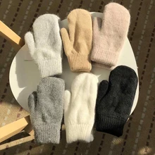 Cute Rabbit Wool Gloves Female Winter Warm Mittens Factory Outlet Fur Gloves Fingerless Gloves Winter Gloves Women Girls Mittens