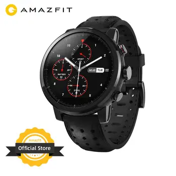 

New Amazfit Stratos+ Flagship Smart Watch Genuine Leather Strap Gift Box Sapphire Glass Flourorubber Strap for Android Phone