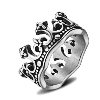 

New Product Domineering Personality Fashion Couple Style Crown Ring King Stainless Steel Titanium Steel Accessories Retro Dark