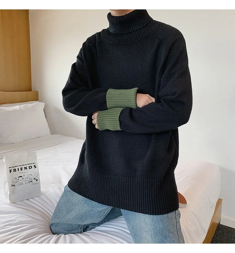 RUIHUO, новинка, осенне-зимний теплый свитер с высоким воротом, мужской повседневный приталенный свитер, Мужская водолазка, вязаный пуловер, Мужская M-2XL