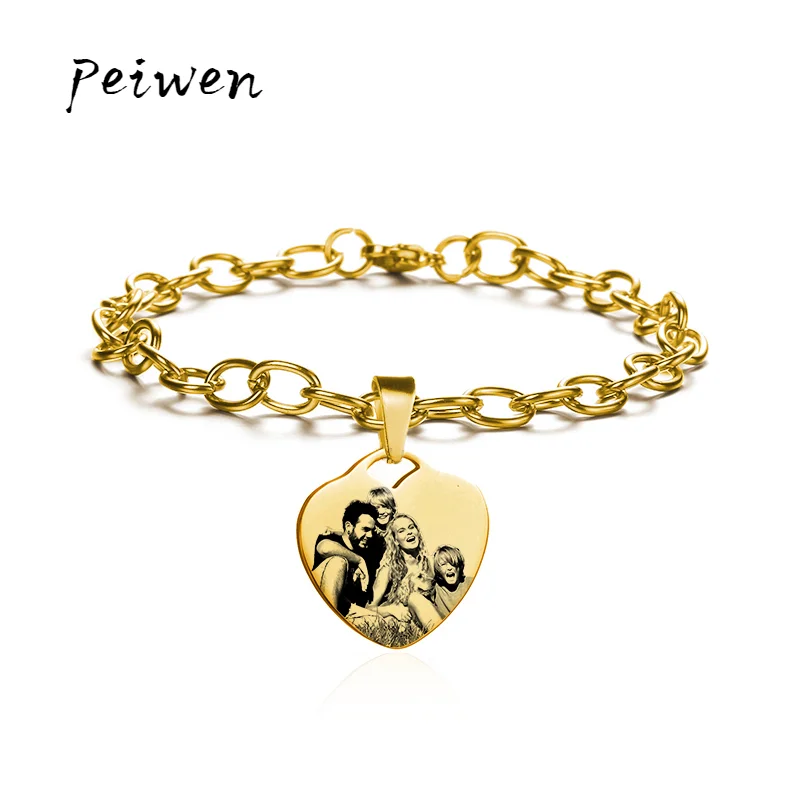 Custom Name Photo Personalized heart shaped bracelet stainless steel charm bracelets for women bracelet for men Jewelry Gift