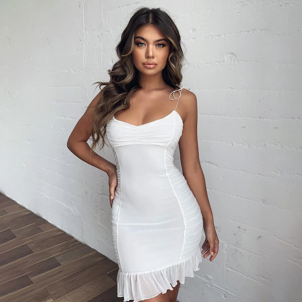 

spaghetti strap white 2019 new fashion summer square collar sexy women backless bodycon mini hl bandage dresses