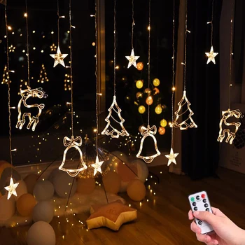 Kerst Fairy Lights Festoen Led String Lichten Ster Garland Gordijn Indoor Voor Thuis Vakantie Boom Bruiloft Nieuwe Jaar Decoratie