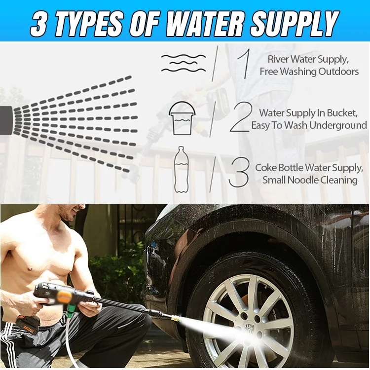 US $110.15 200W 04000mAh Electric High Power Pressure Washer 319PSI Power Jet Wash Car Cleaner Portable Rechargable Water Cleaner Sprayer