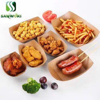 

250pcs Disposable Kraft Paper take away box hot dog container box Disposable boat shape packaging box French Fries paper box