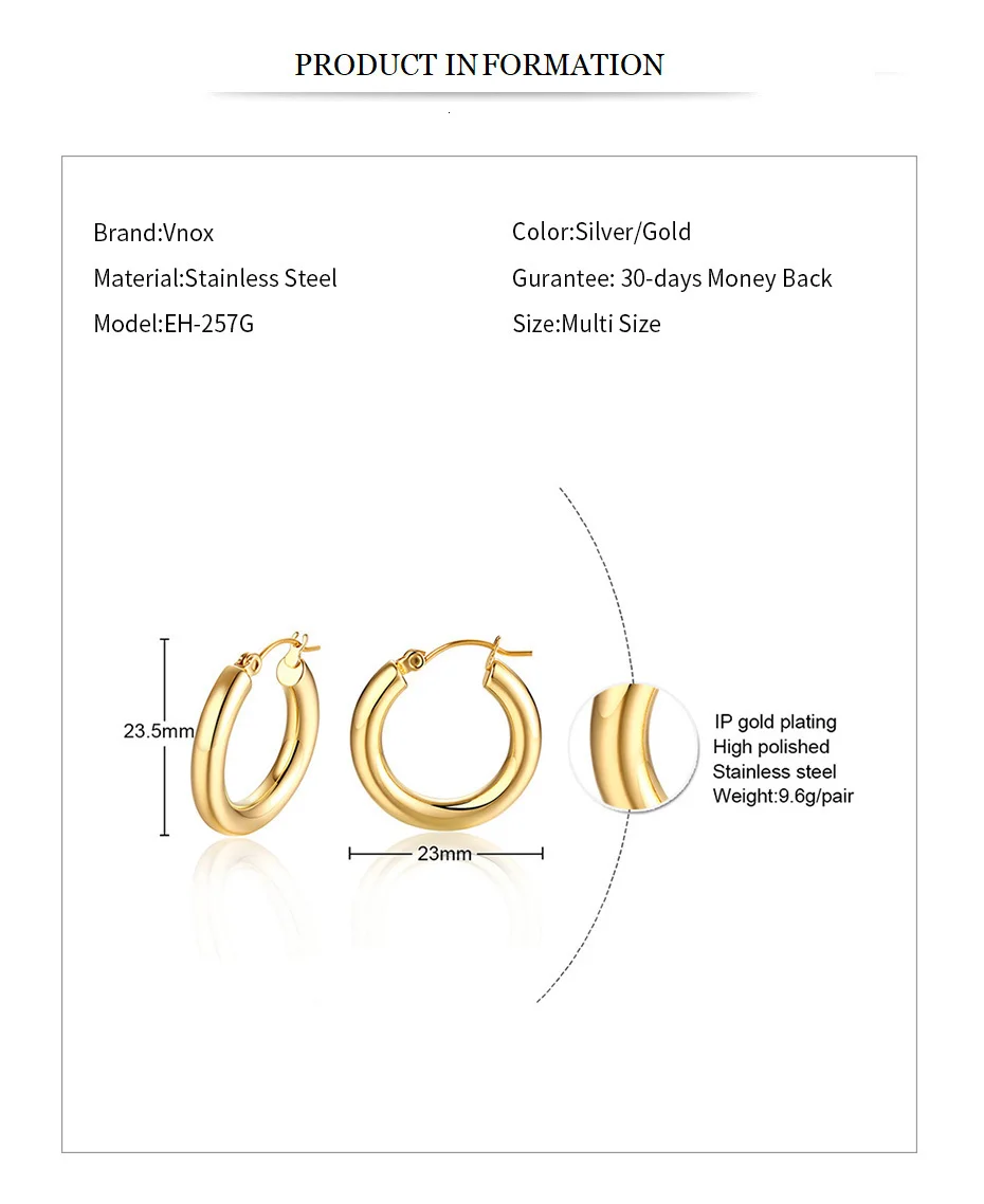 Vnox антиаллергенные серьги-кольца из нержавеющей стали для женщин маленькие круглые женские модные вечерние ювелирные изделия