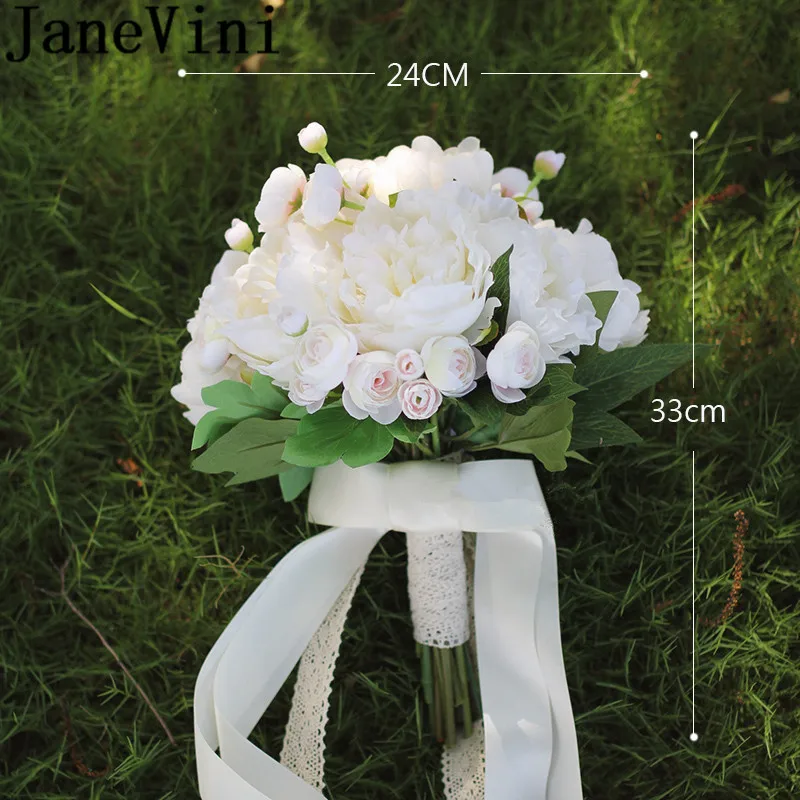 JaneVini Искусственные цветы пионы из шелка белый свадебный букет Искусственные фотографии свадебные букеты невесты цветок Свадебный букет Блан