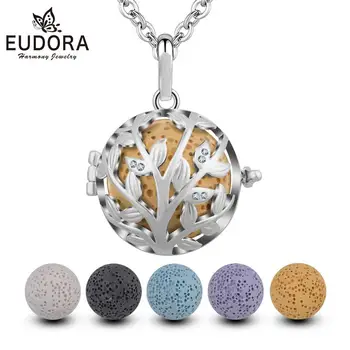 

Eudora 20mm Aromatherapy Jewelry Tree of Life Essential Oil Diffuser Necklace Lava Stone Angel Ball Caller Locket for Women K168