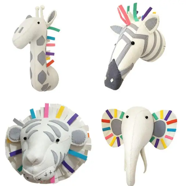 Animal Head Wall Decoration Elephant Stuffed Toy Doll For Girl Baby Kids Nursery Room Decor Wall Hanging Mount Birthday Gift 3