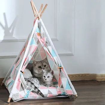 Pet Tent House Cat Bed Portable Teepee Thick Cushion Available for Dog Puppy Outdoor Indoor Portable Linen Pet Dog Tent Supplies 1