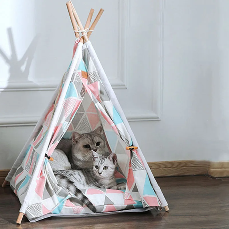 Pet Tent House Cat Bed Portable Teepee Thick Cushion Available for Dog Puppy Outdoor Indoor Linen Supplies | Дом и сад