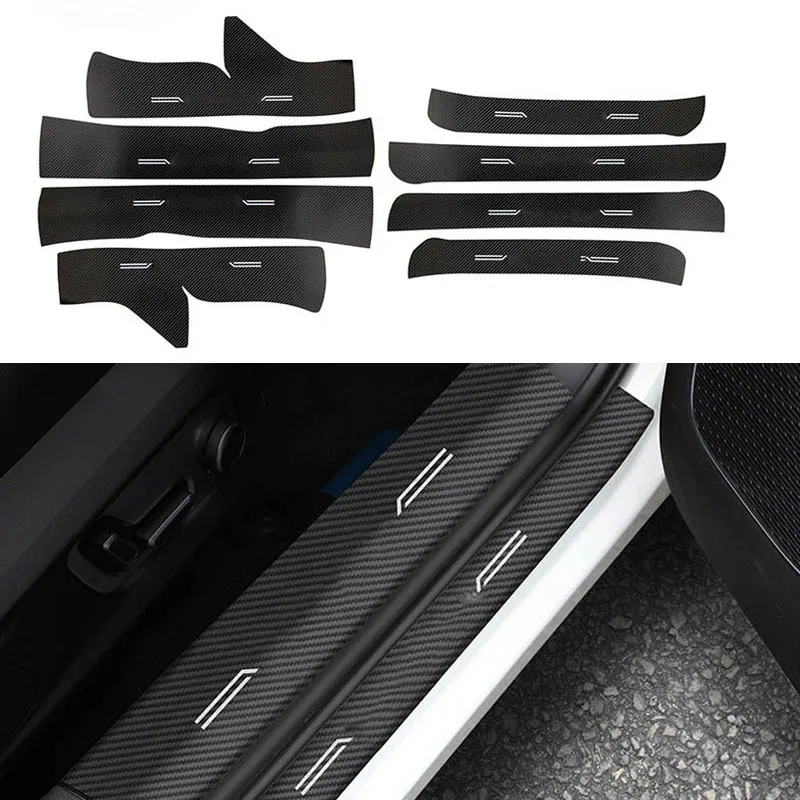 For Toyota Corolla Carbon Fiber Leather Interior Exterior Threshold Door Sill Decoration Strip Welcome Pedal