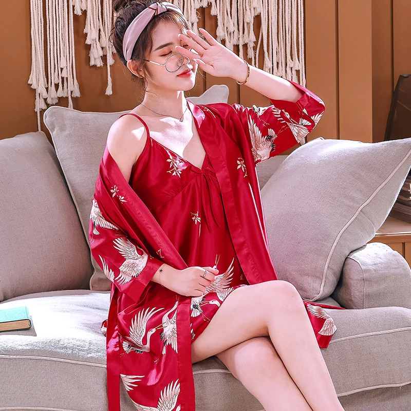 Summer Men Silky Bath Robes Stripe Print Luxury Designer Lovers Couples Nightgown Male Spa Shower Robe Kimono Bathrobe Sleepwear
