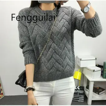 

Winter O-neck Women's Sweater Jersey Woman Mohair Knitted Twisted Thick Warm Lady's Pullover 2020 College Jumper Women Pink Gray