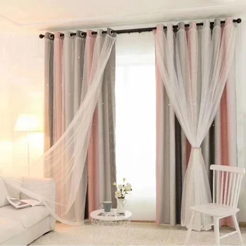 

Hollowed Out Star Shading Window Blackout Curtain Drapes Purdah for Living Room Princess Children Baby Kid's Room Curtain