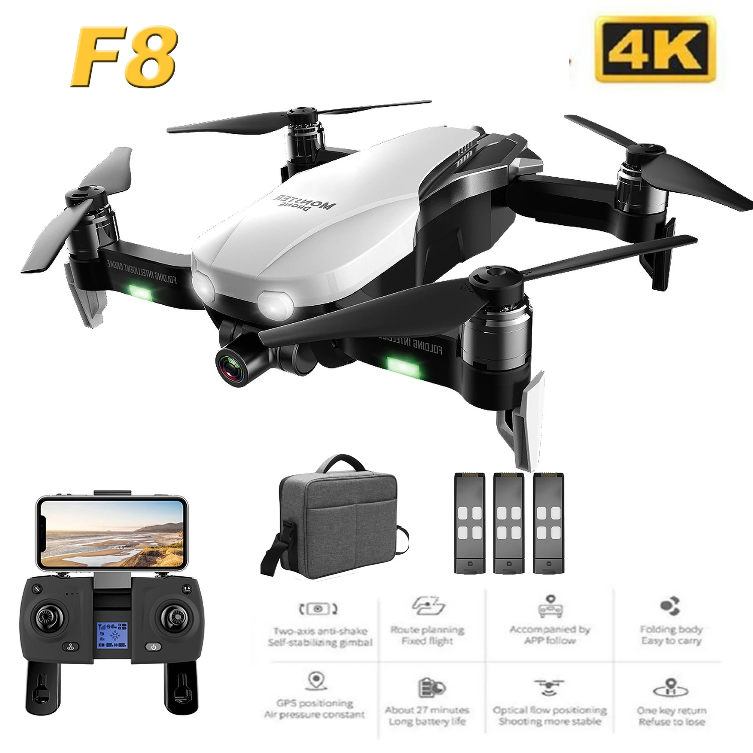 

F8 RC Drone With Camera 2K GPS Smart Follow Optical Flow Fixed Point Surround MV APP Control Foldable Brushless RC Quadcopters