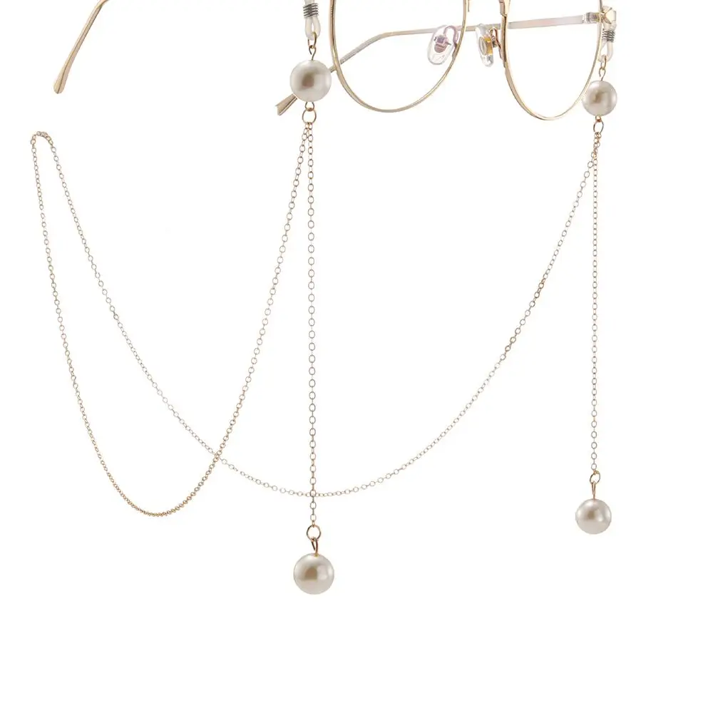 1 шт., модная женская цепочка для очков для чтения, солнцезащитные очки, держатель для очков, ремешок на шею, металлическая веревка, ожерелье искусственного жемчуга - Цвет: gold