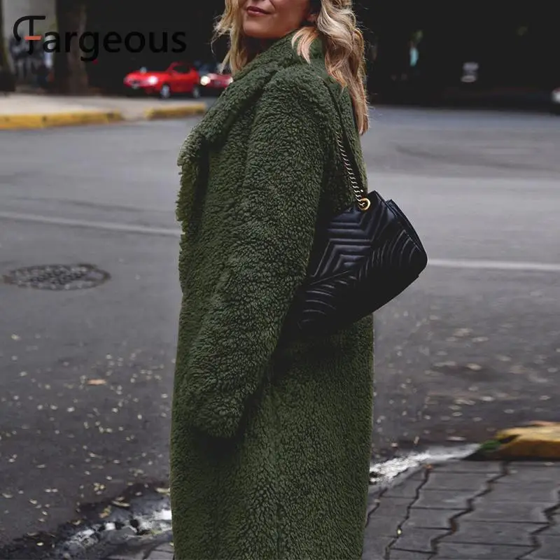 Goede Fargeous Lange Faux Fur Winterjas Jas Dikke Pluizige Vrouwen 5 Kleuren Jassen 2019 Streetweat Chic Solid Bontjas Jas