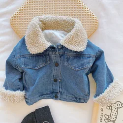 Veste d'hiver pour bébé garçon et fille, en cachemire d'agneau, en Denim, à la mode, en velours, épais et chaud, de 0 à 6 ans 