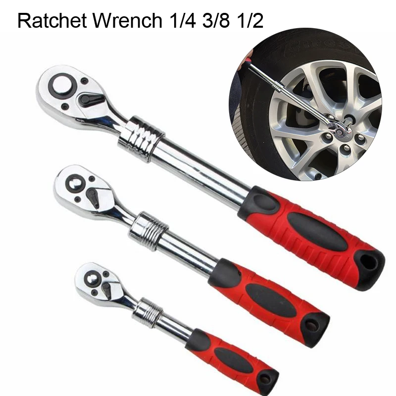 Durable 1/4" 3/8" 1/2" Extendable Long Handle Ratchet Socket Wrench 72 Teeth 1pc 
