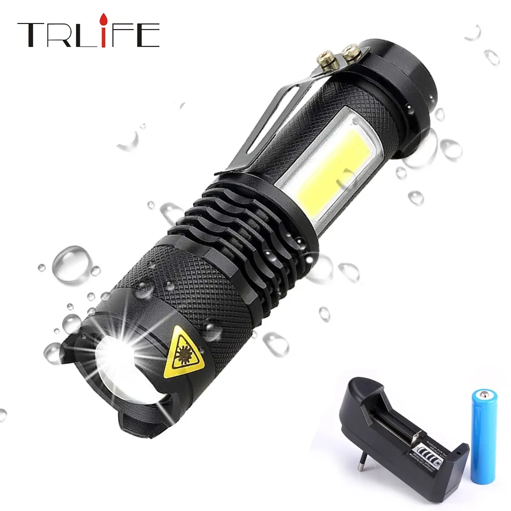 

Portable LED Flashlight Q5 +COB Mini Black 2000LM Waterproof Zoom LED Torch penlight Use AA 14500 Battery Lighting lantern