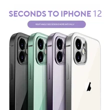 For iPhone 11 Case Straight Edge Plating Clear TPU Phone Cover For iPhone 11 12 Pro Max Mini Luxury Camera Protection Soft Case
