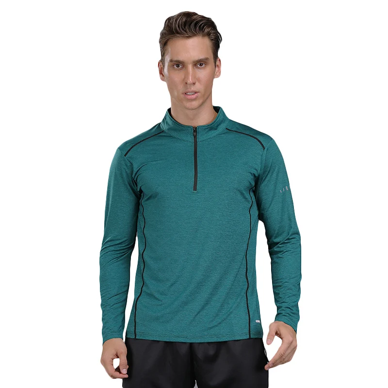 Spring and winter running long shirt men's quick-drying exercise compression sports gym workout outdoor climbing training - Цвет: Зеленый