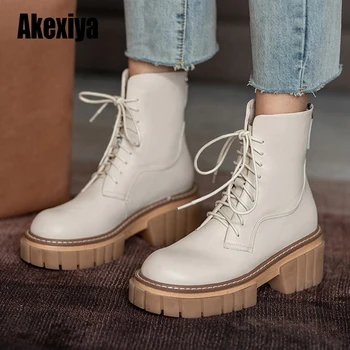 

england vintage fashion cowhide High top boots Motorcycle ankle boots women shoes woman botas mujer shoes women u866