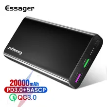 Essager 20000 мАч Внешний аккумулятор USB C PD Быстрая зарядка 3,0 5A внешний аккумулятор для Xiaomi iPhone 20000 мАч портативное Внешнее зарядное устройство