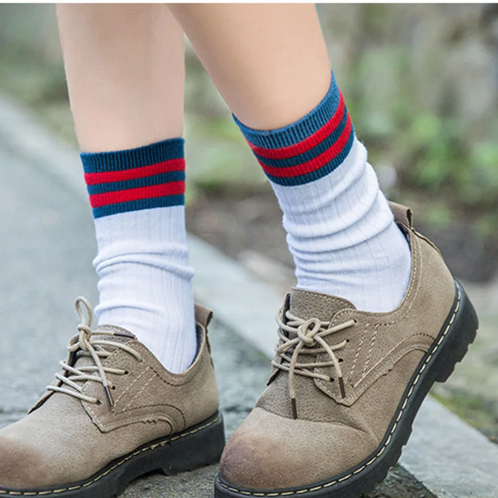 Heap Home Daily Elastic Autumn Winter Middle Tube Breathable Women Socks Keep Warm Casual Striped Travel Cotton Blend Soft
