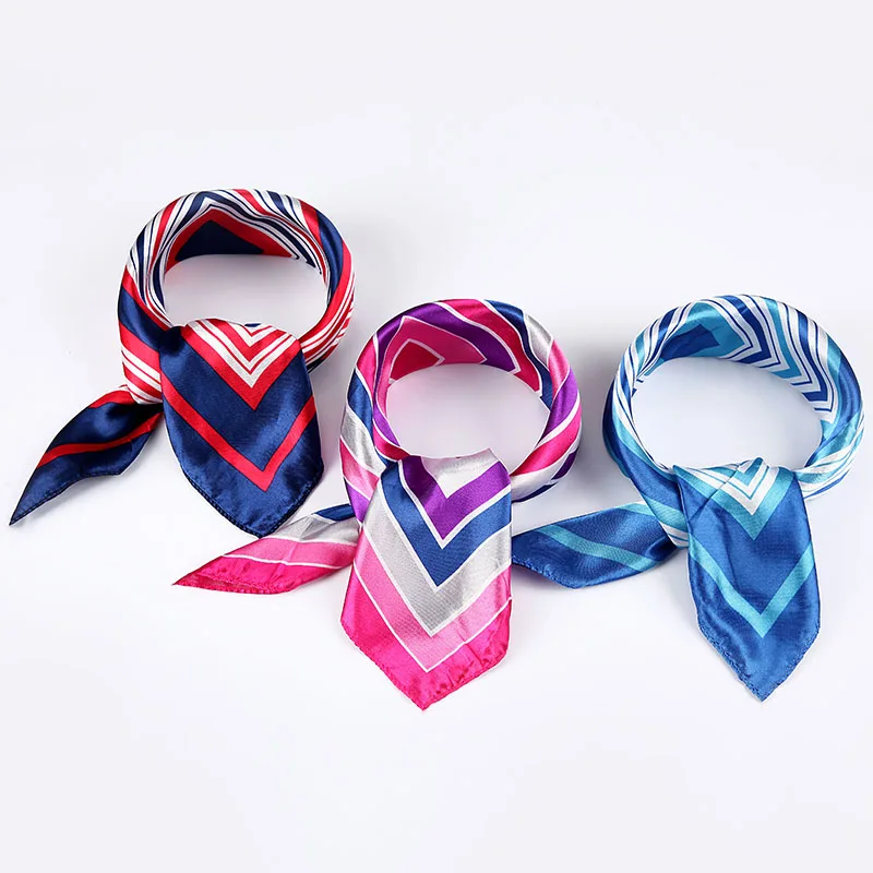 

Fashion etiquette 50*50cm High Quality Scarf Women Small Soft Squares Decorative Head Scarf Stripe Print Kerchief Neck Wrap
