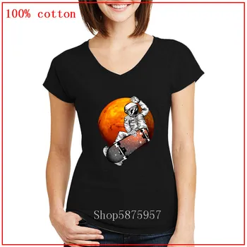 

2020 Latest popularity Moon Skate Astronaut t shirt for women V neck Personalized Short Sleeves cozy and Breathable high quality