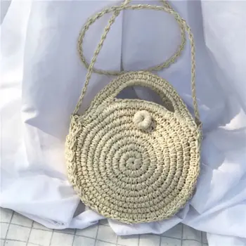 

Women Circular Rattan Wicker Straw Woven Crossbody Beach Bag Basket Gift Summer Fashion Casual Vacation Shoulder Coin Purses