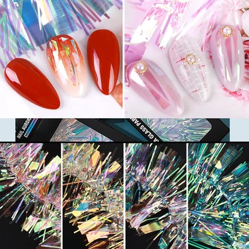 

RIKONKA 1Box Aurora Cellophane Nail Srickers Holographic Colorful Laser Nail Decals Glass Paper Nail Foils Professional Manicure
