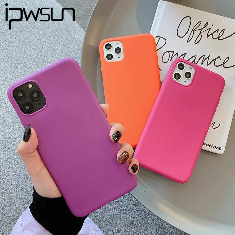 

iPWSOO Matte Silicone Phone Case For iPhone 11 7 8 Pro Max XR XS X Pure Color Knockproof For iPhone 7 8 6 6s Plus Soft TPU Cover