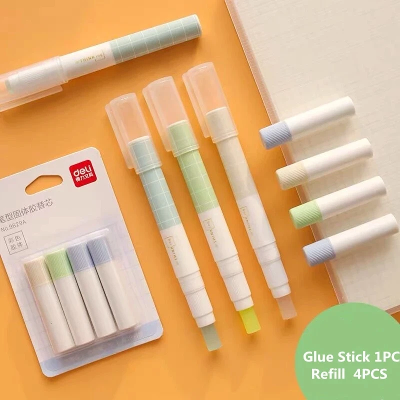 

1PC + 4CS Refill Creative Replaceable Pen Type Solid Glue Stick Set Portable Accessories School Office Stationery