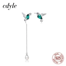 Cdyle 925 пробы серебряные серьги в виде птиц украшенные кристаллами серьги-гвоздики для женщин