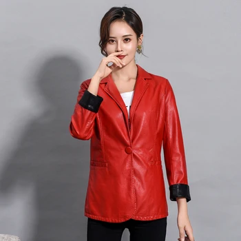 

Leather Jacket Women Fashion Solid Motorcycle Coat Single Button Faux Leather Biker Jacket Soft Jackets Female