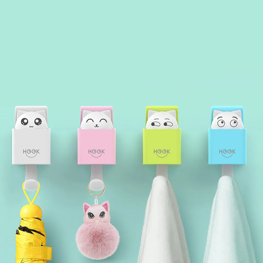 

1 pcs Strong Cute Cat Shape Hooks Gravity Induction Suction Cup Wall Hook Kitchen Bathroom Items Hanger Creative Home Organizers