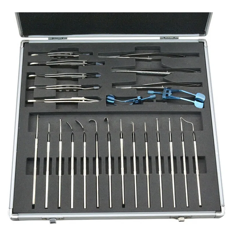 US $311.22 24pcsSet Ophthalmic Microscopy Device Squint Kit Needle Clipper Forceps Trabecular Shear Squint Hook Strabismus Correction